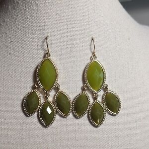 Green Acrylic Faceted Gold Tone Danglers